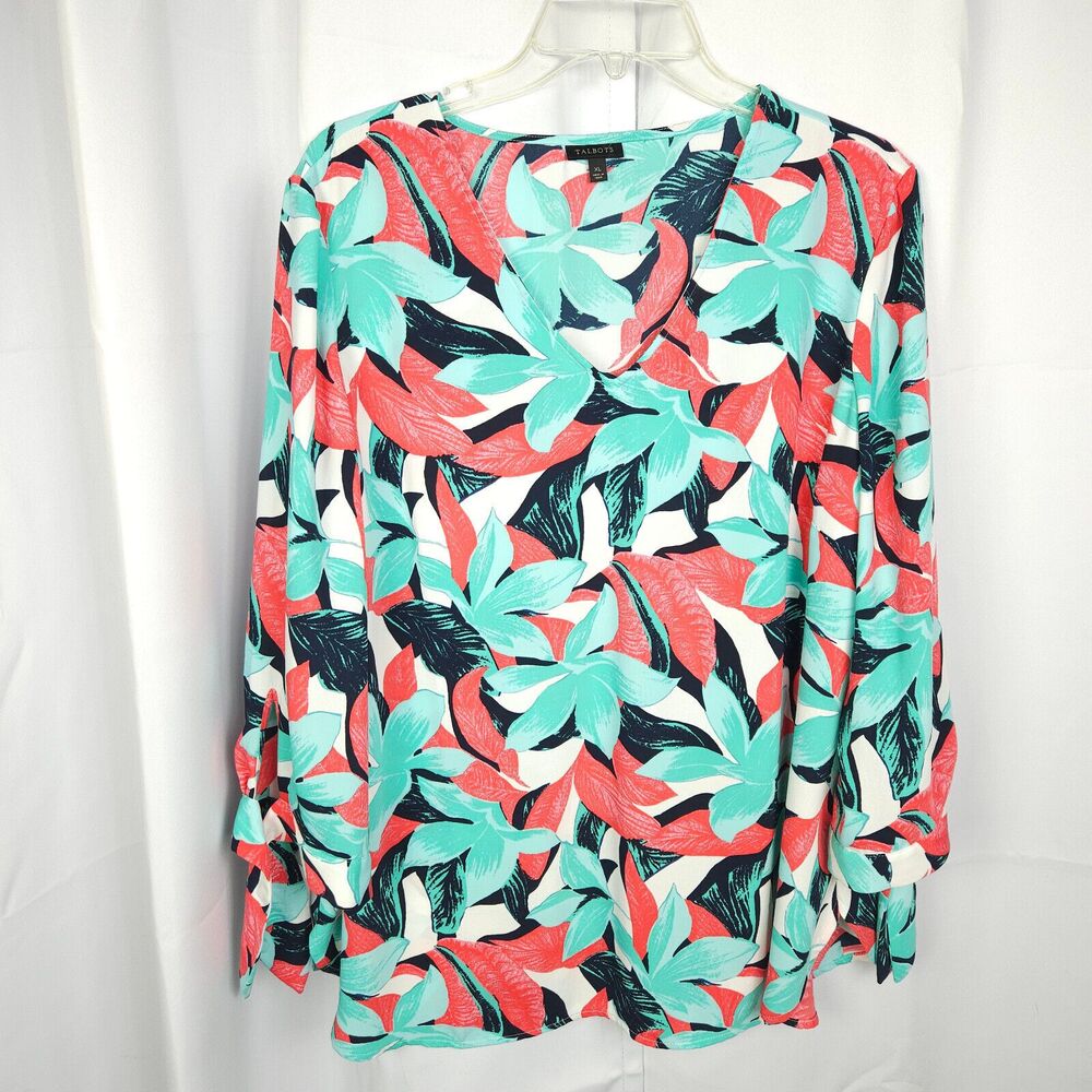 Talbots‎ Colorful Floral Leaf 3/4 Sleeve dBlouse Women's XL